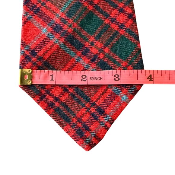 Vintage Ruffler For Gimbels Grant Red Green Tartan Wool Necktie Woven Scotland - Picture 4 of 9